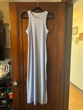 LOFT Blue & White Striped Ribbed Maxi Dress